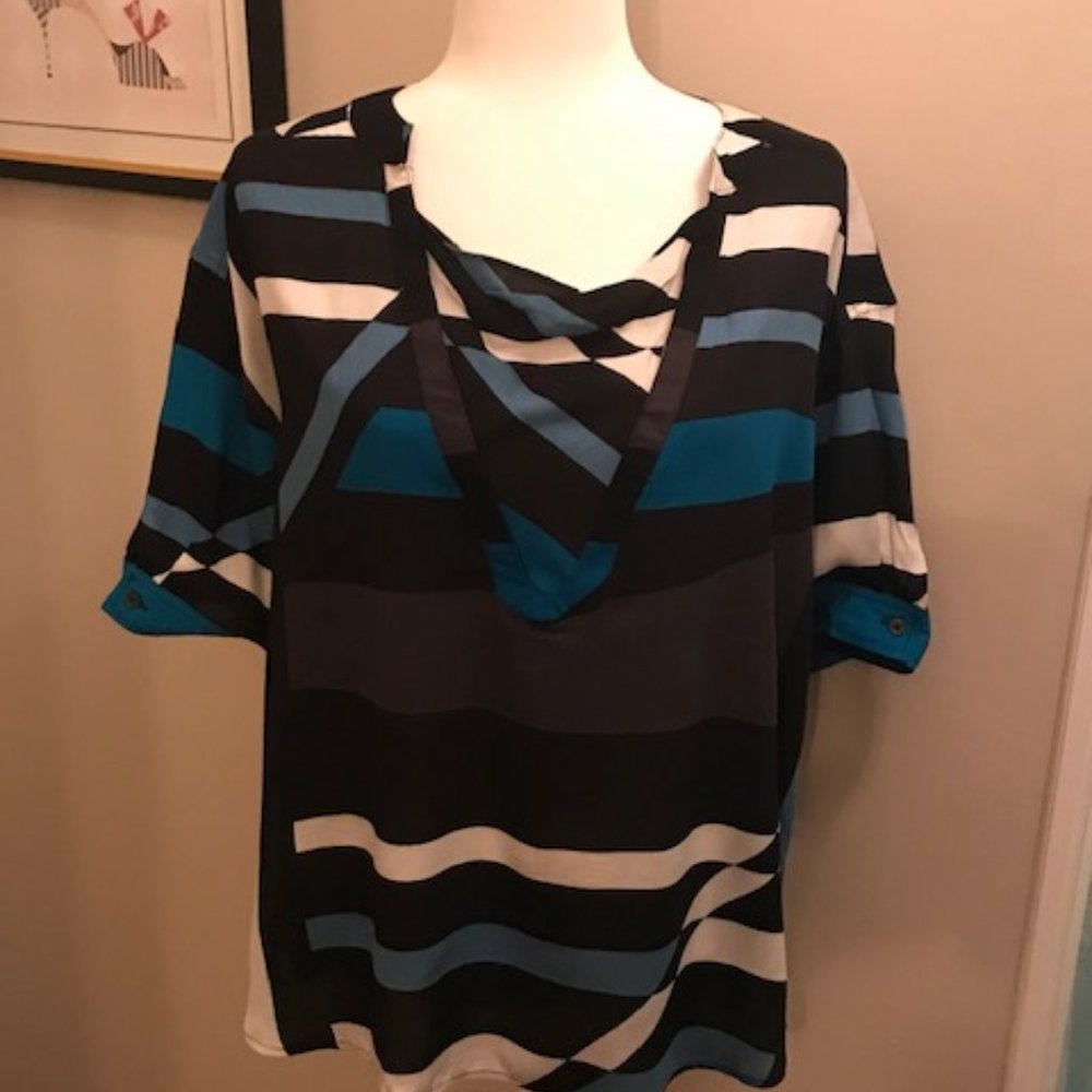 Derek Lam - Black, White & Blue Short Sleeve Top